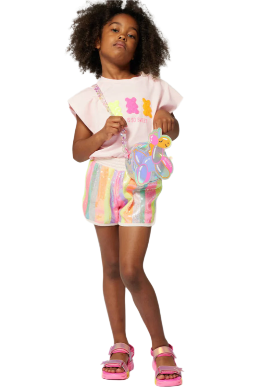 Girls Pink Cotton Sequin Shorts