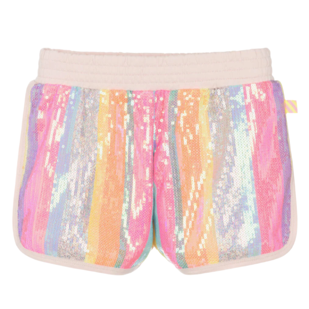 Girls Pink Cotton Sequin Shorts