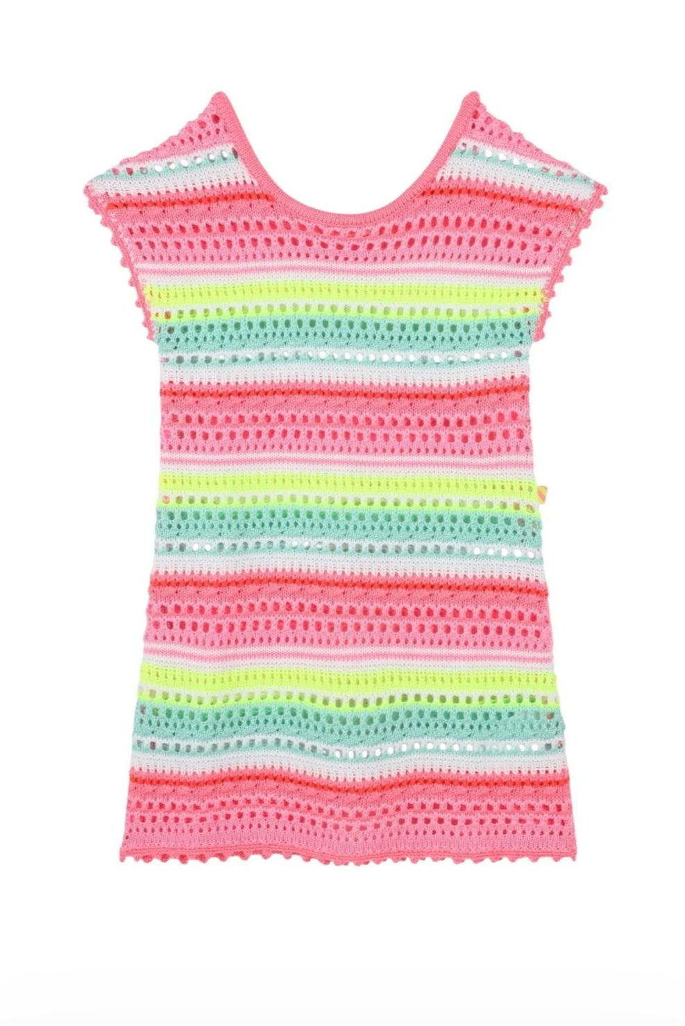 Girls Pink Striped Crochet Beach Dress