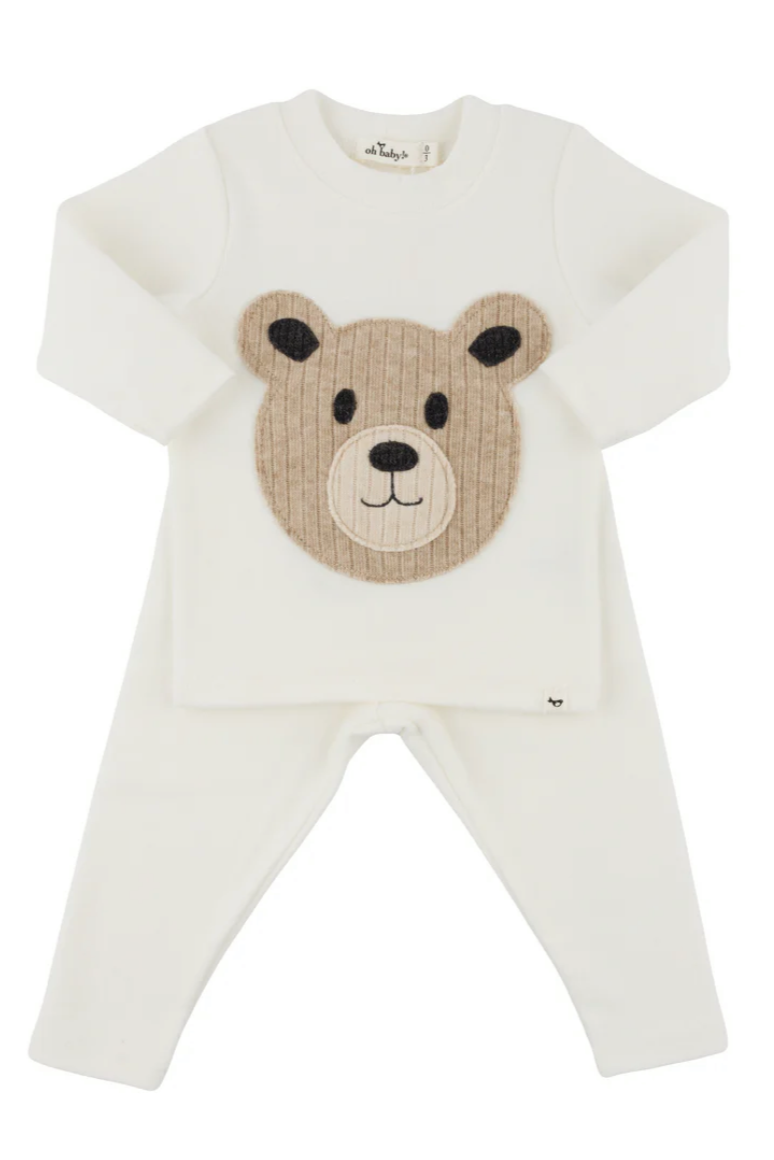 Teddy Bear Face Applique L/S 2pc Set
