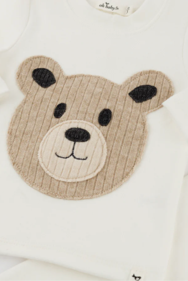 Teddy Bear Face Applique L/S 2pc Set
