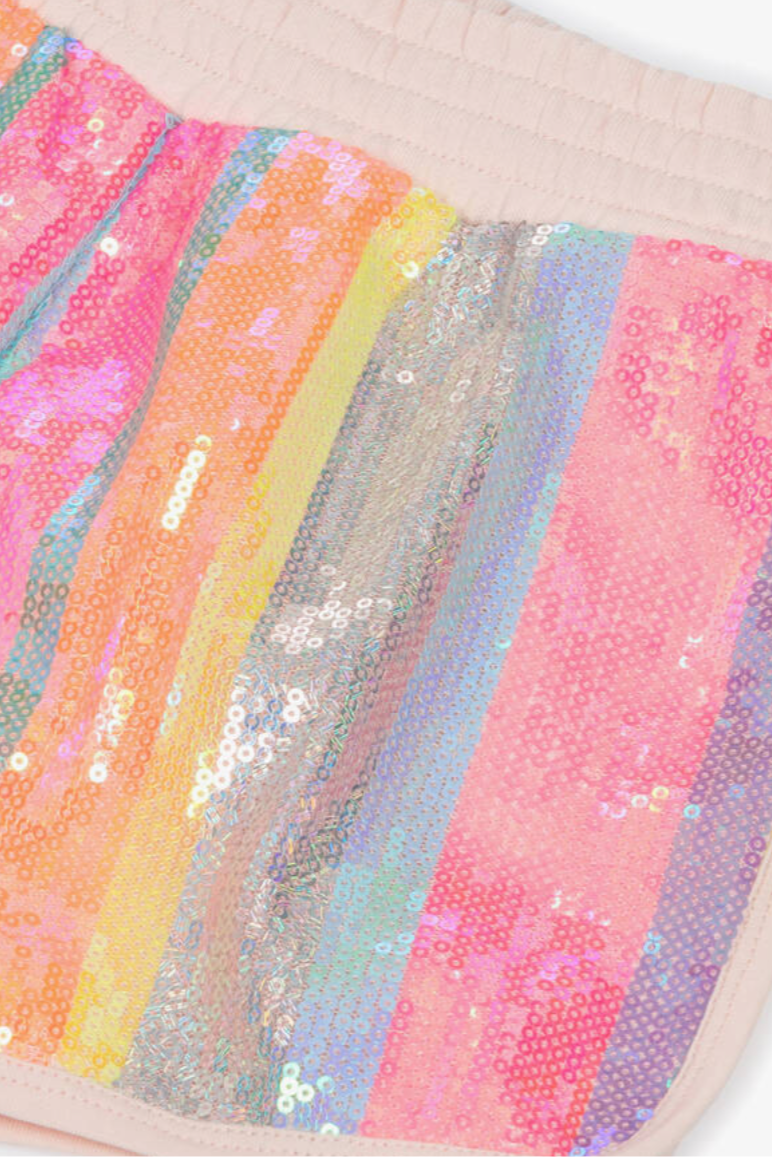 Girls Pink Cotton Sequin Shorts