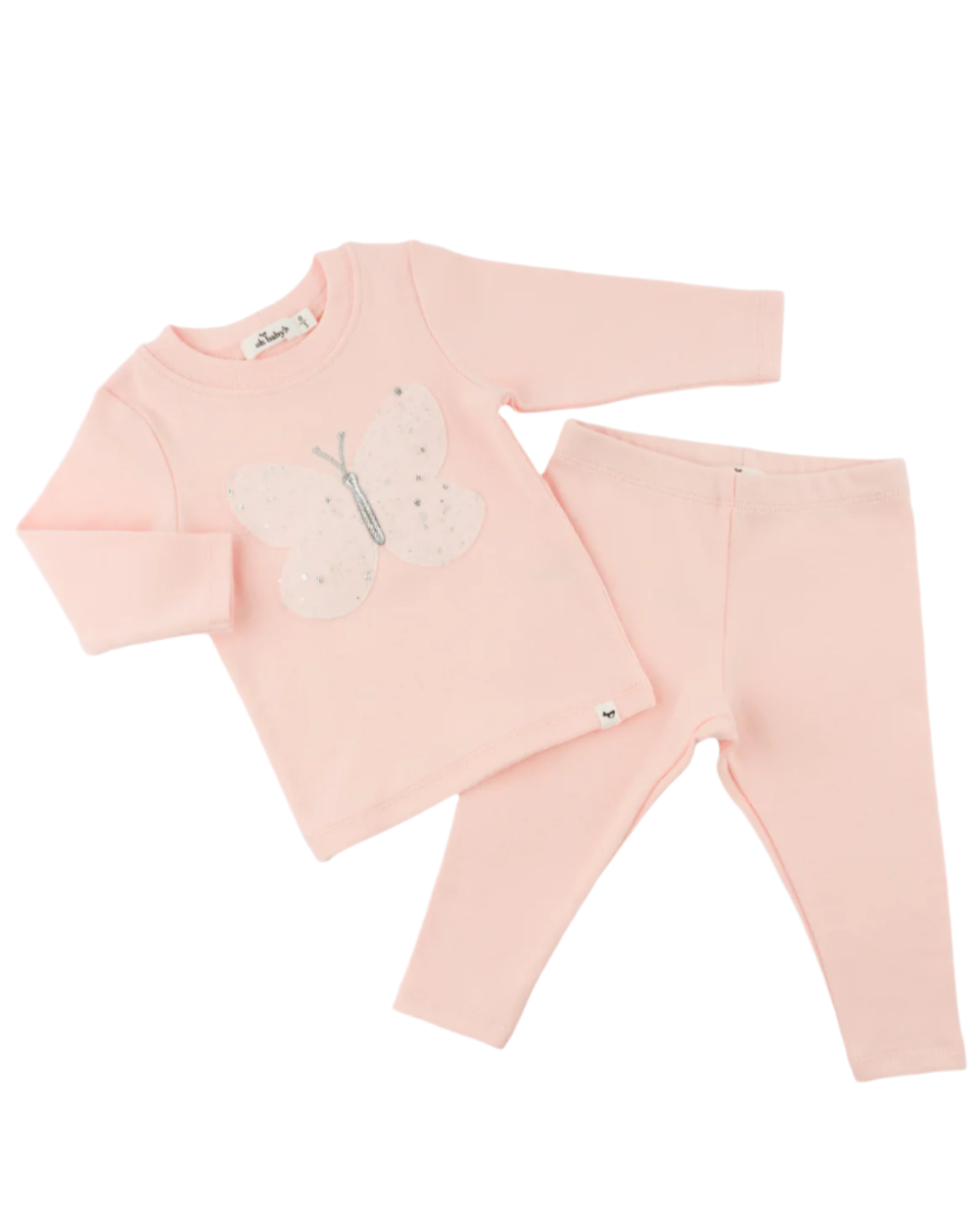 Two Piece Set - Butterfly Cream/Pink Silver Fleck Tulle Applique - Pale Pink