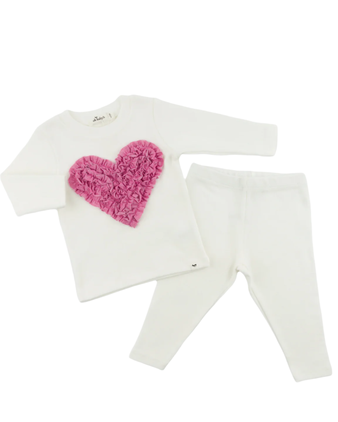 Two Piece Set - Ruffle Heart - Bright Pink Sparkle - Cream