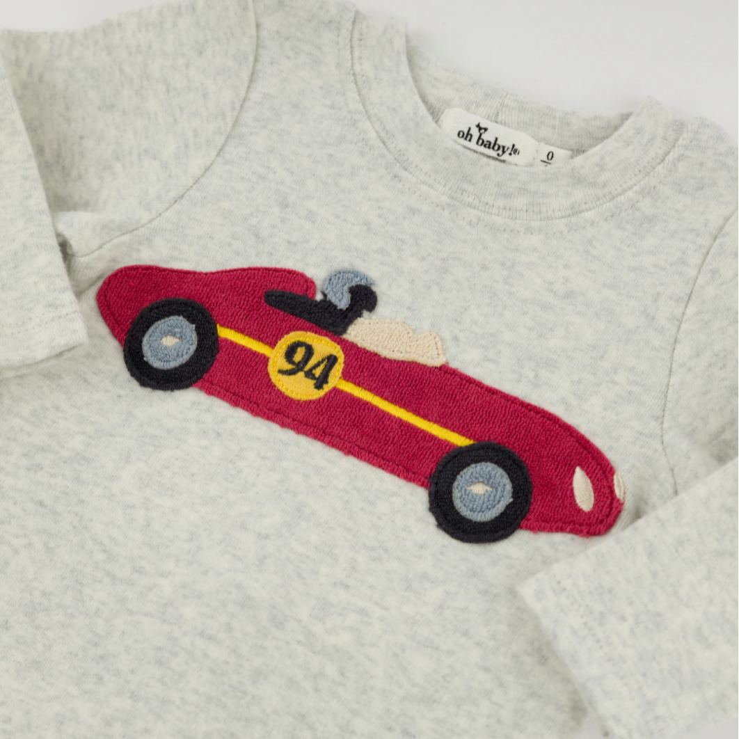 Two Piece Set - Racecar Red Applique - Heather Gray