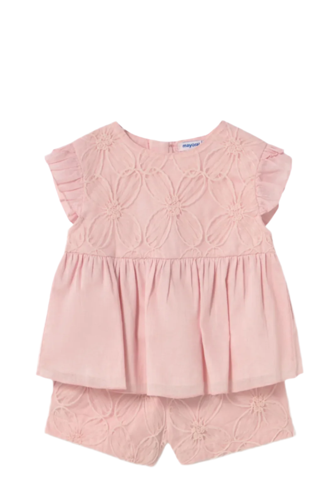 Shorts and Embroidered Tulle Blouse Set