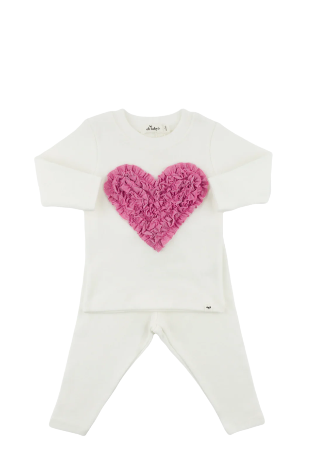 Two Piece Set - Ruffle Heart - Bright Pink Sparkle - Cream