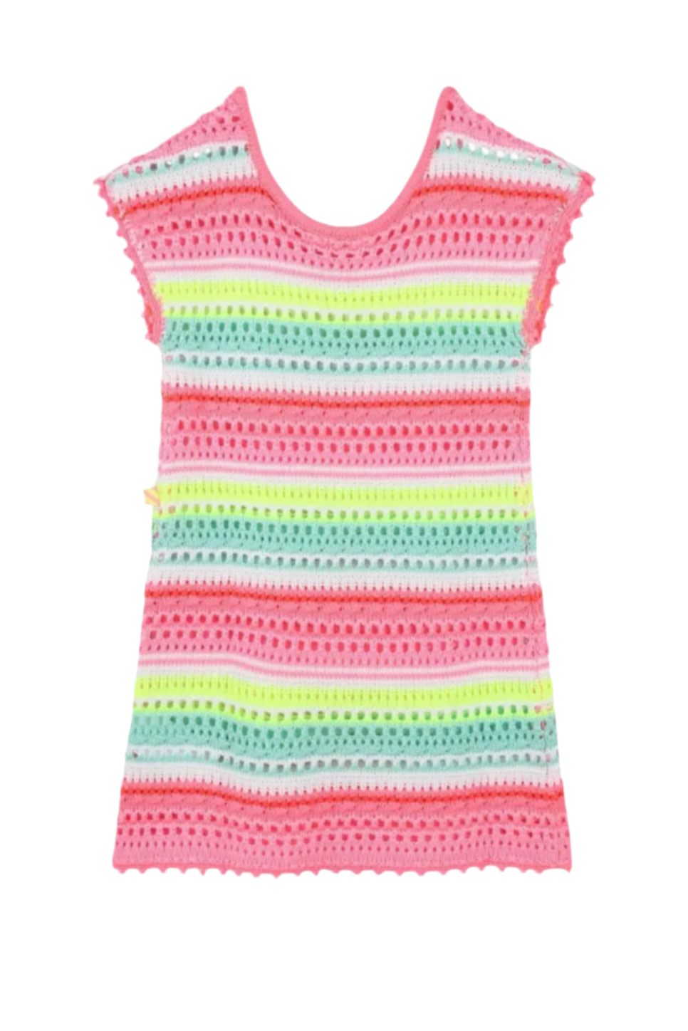 Girls Pink Striped Crochet Beach Dress
