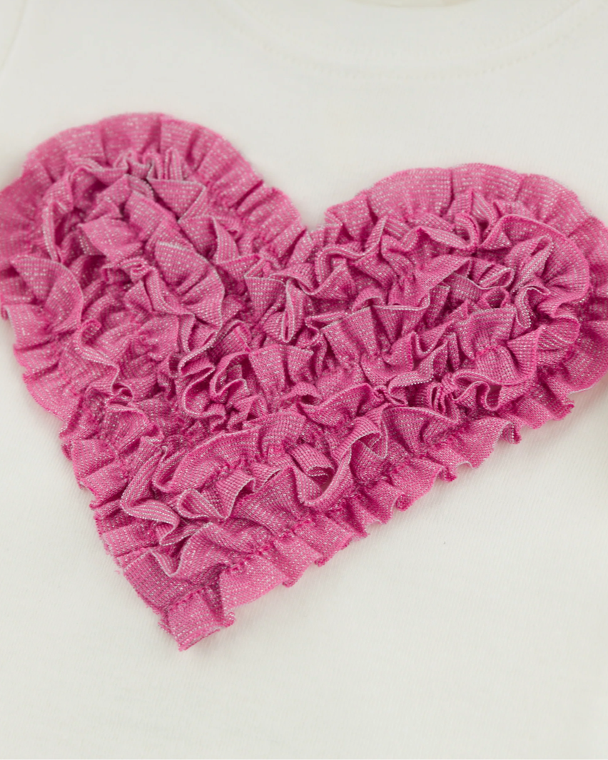 Two Piece Set - Ruffle Heart - Bright Pink Sparkle - Cream