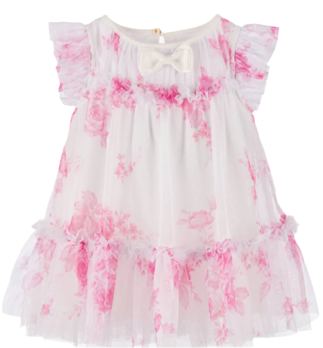 Rosebud Roses Baby Dress Snowdrop Pink
