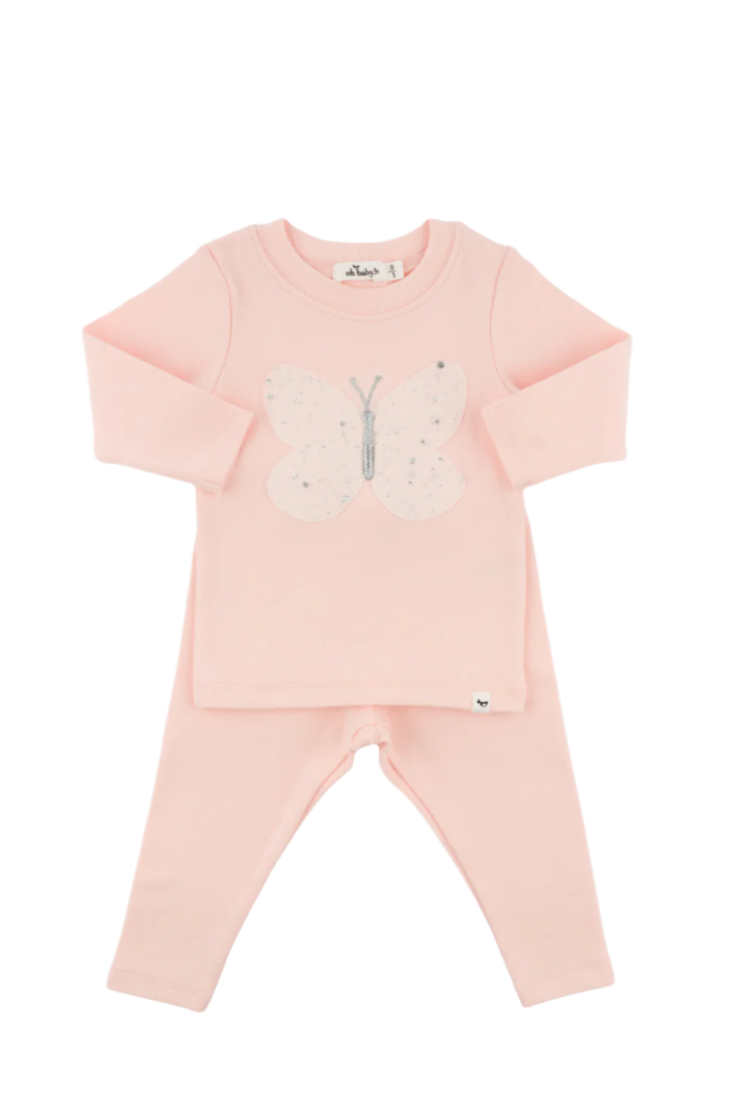 Two Piece Set - Butterfly Cream/Pink Silver Fleck Tulle Applique - Pale Pink