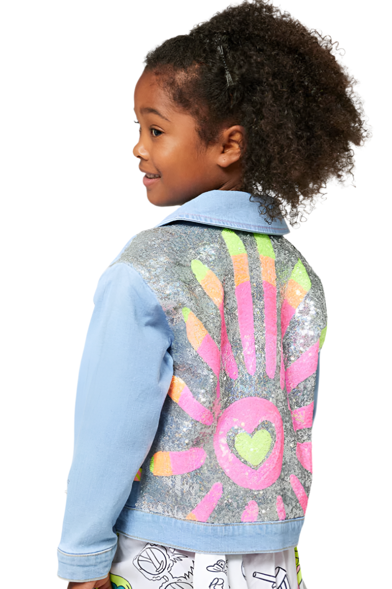 Girls Blue Denim & Sequin Jacket