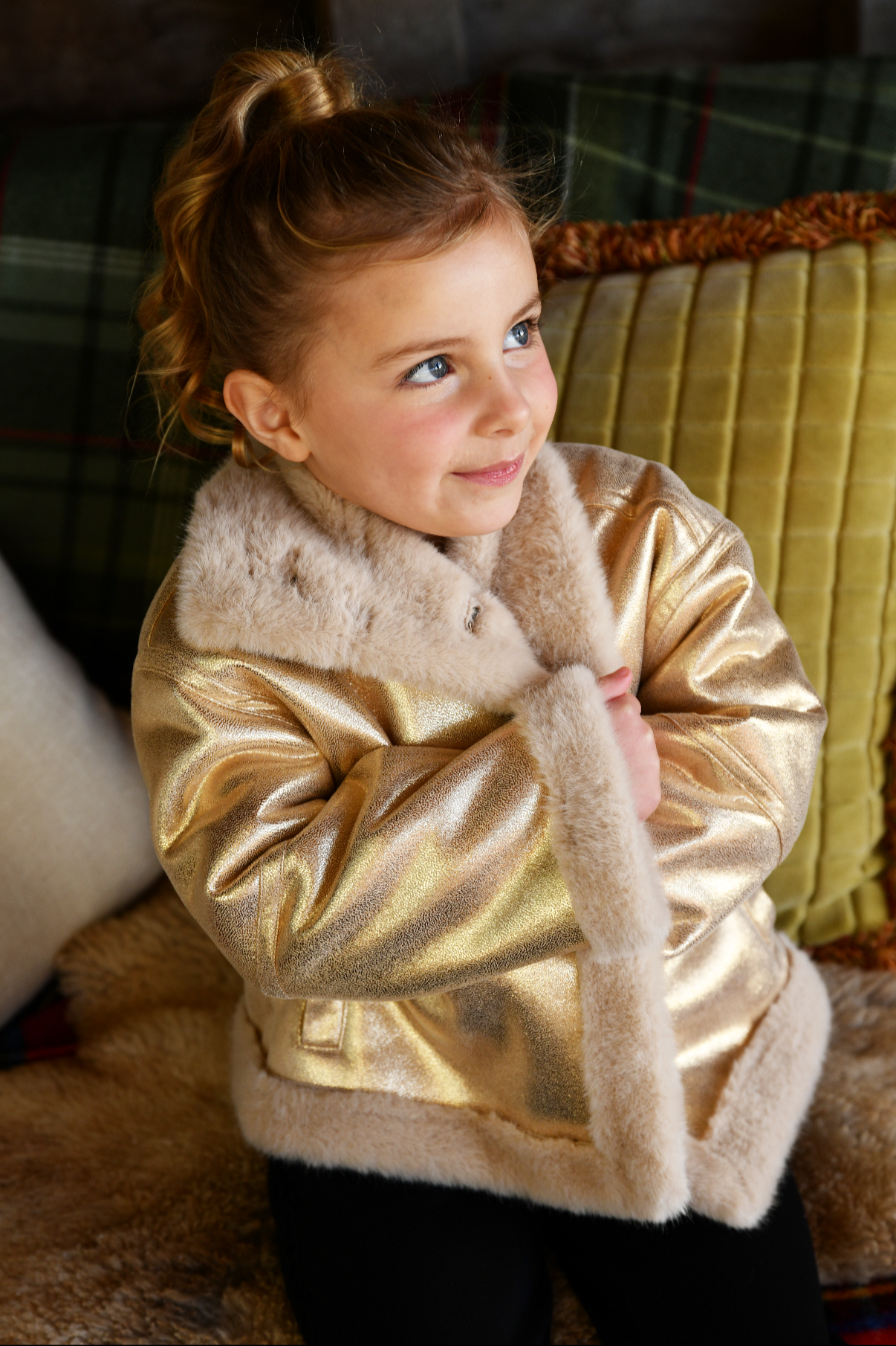 Petra Metallic Fur Jacket Gold