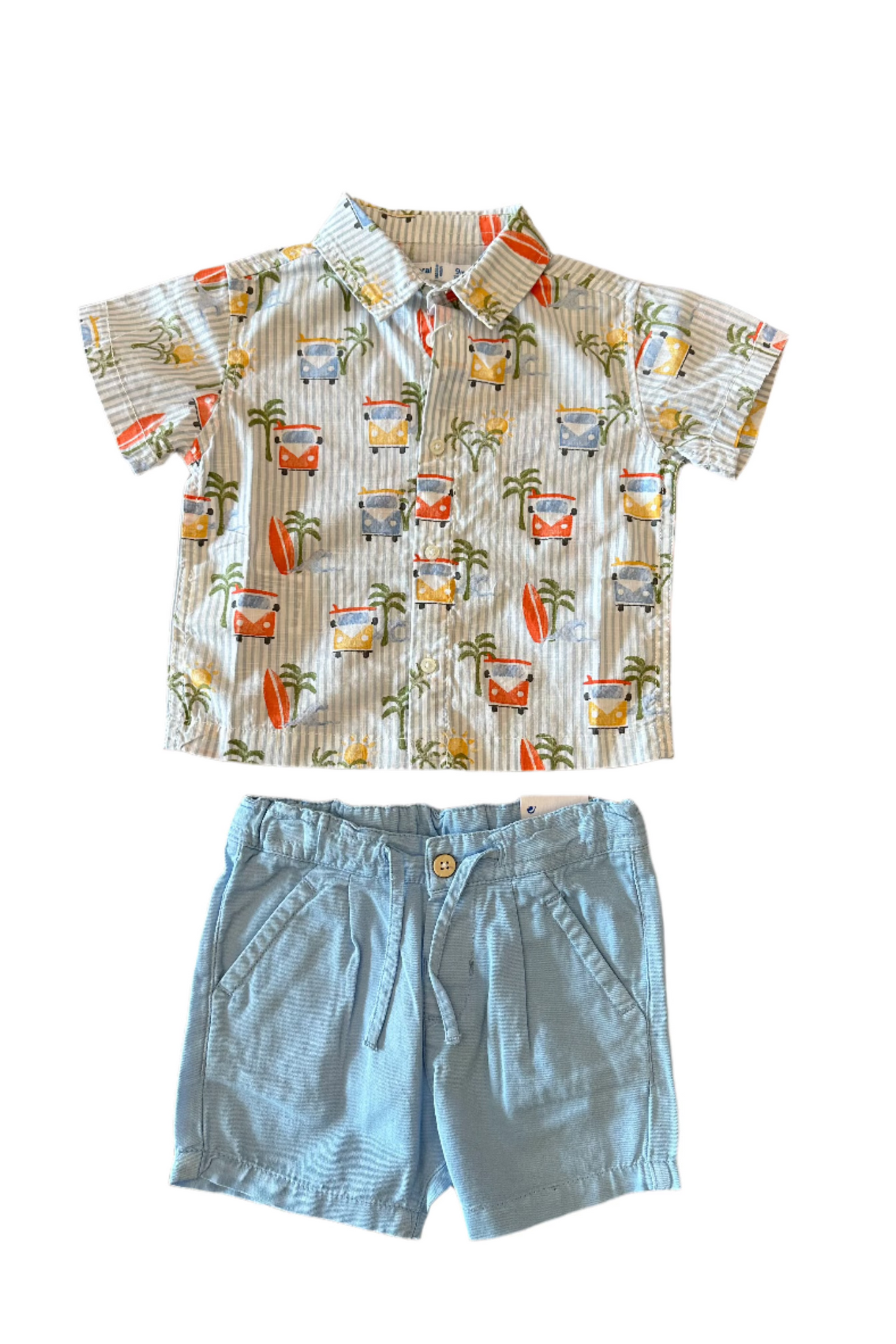 Baby Printed Shirt/Baby Loose-Fit Linen Shorts