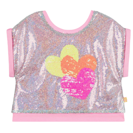 Girls Pink & Silver Sequin Top