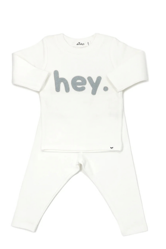Two Piece Set - “Hey” Applique- Cream