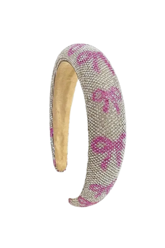 Pink Ribbon Bow Crystal Rhinestone Headband