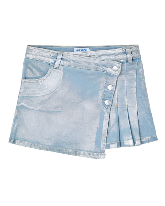 Denim Skirt with Pleat Detail