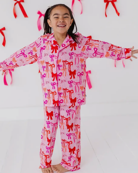 Bows Button-Down Kids Pajamas