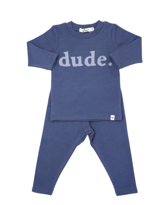 Two Piece Set- “dude” Applique Denim