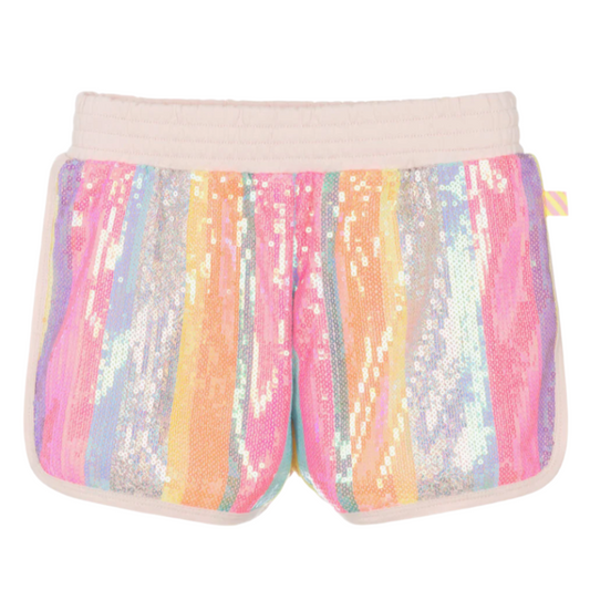 Girls Pink Cotton Sequin Shorts