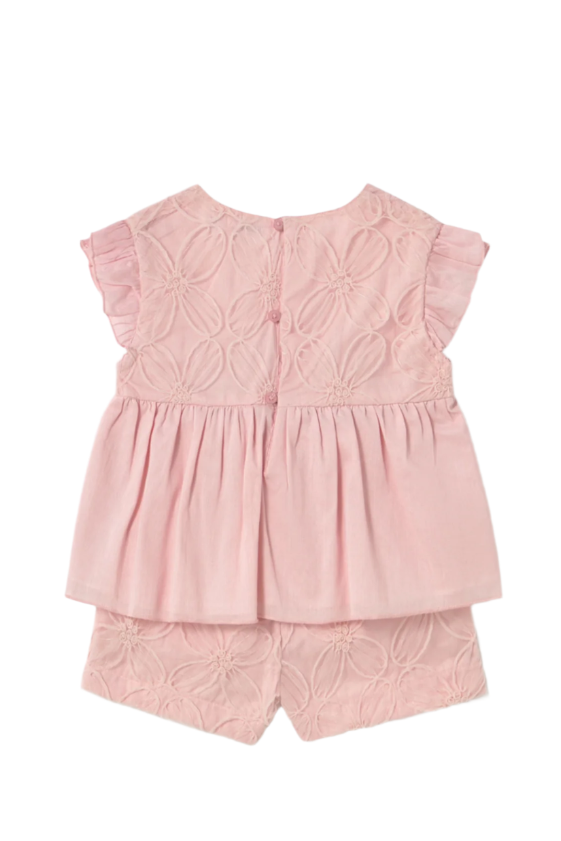 Shorts and Embroidered Tulle Blouse Set