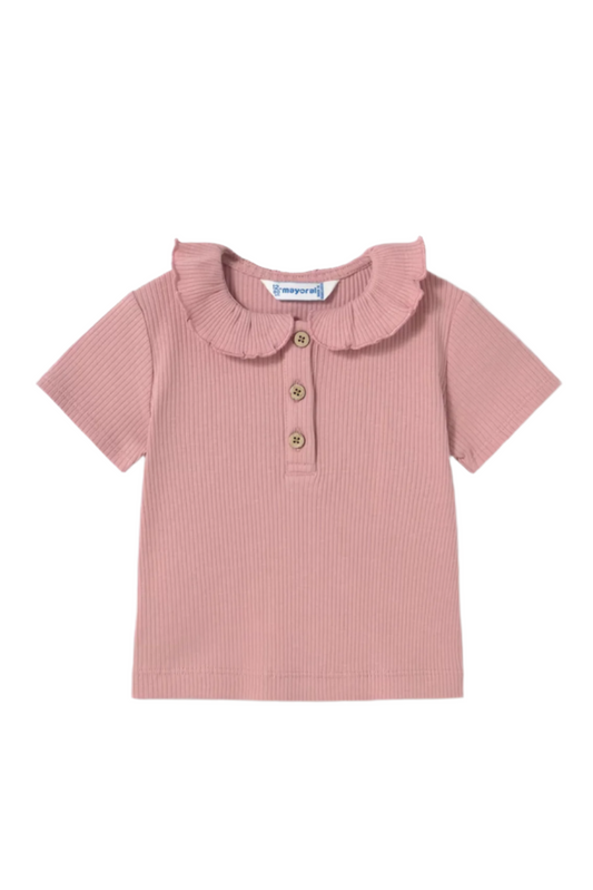 Ribbed Polo with Ruffle Collar