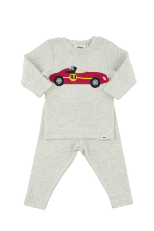 Two Piece Set - Racecar Red Applique - Heather Gray