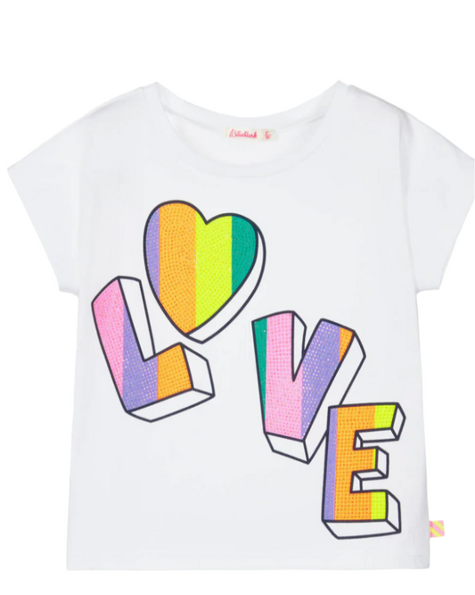 Girls White Love Graphic Cotton T-Shirt