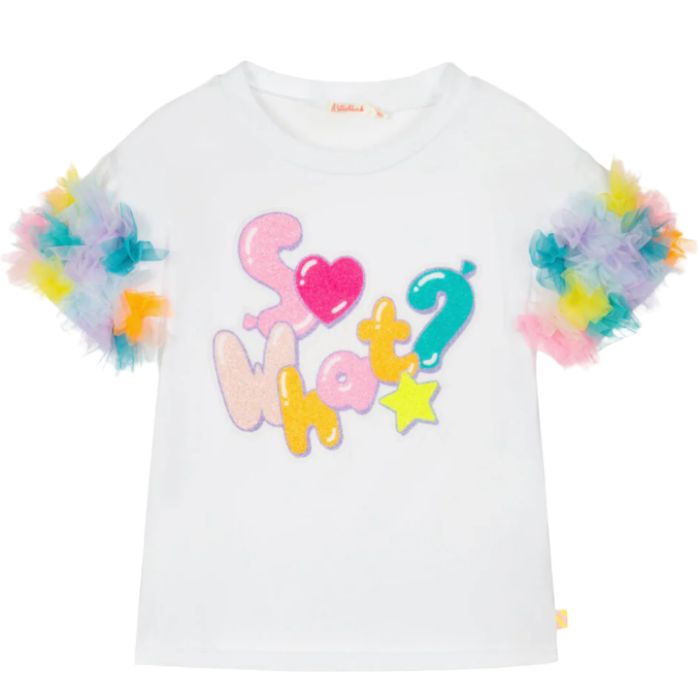 Girls White Cotton Ruffle Sleeve T-Shirt
