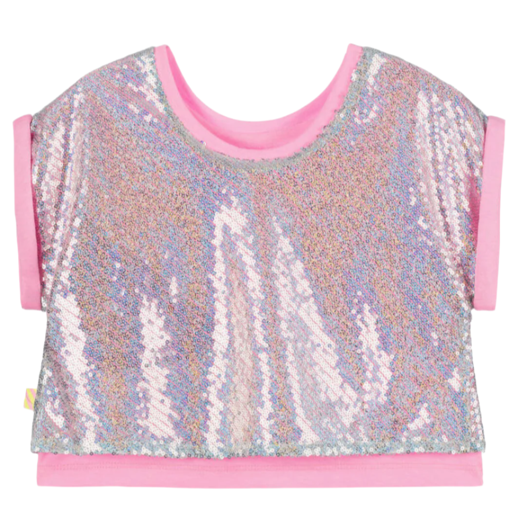 Girls Pink & Silver Sequin Top
