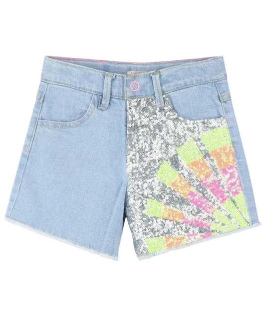 Girls Blue Denim & Sequin Shorts
