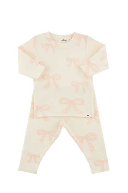 Two Piece Set - Big Pink Bows - Milk