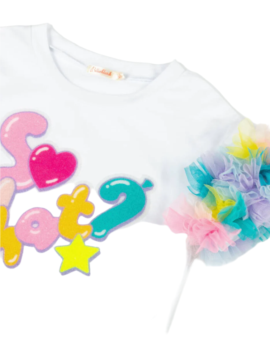 Girls White Cotton Ruffle Sleeve T-Shirt