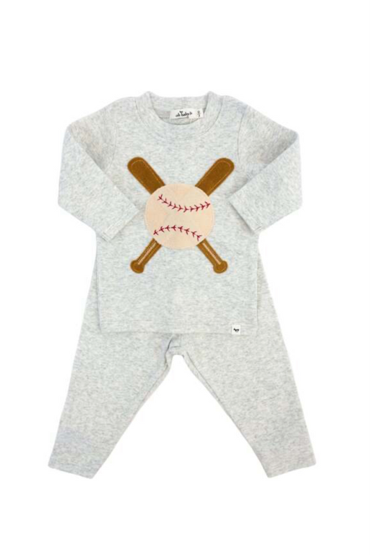 Two Piece Set- Baseball-Heather Gray