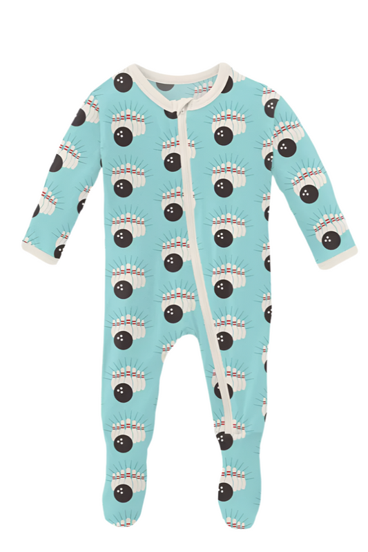 Print Footie with Zipper in Summer Sky Bowling
