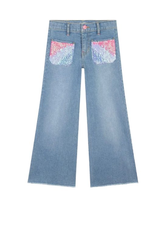 Girls Blue Denim Sequin Pocket Jeans