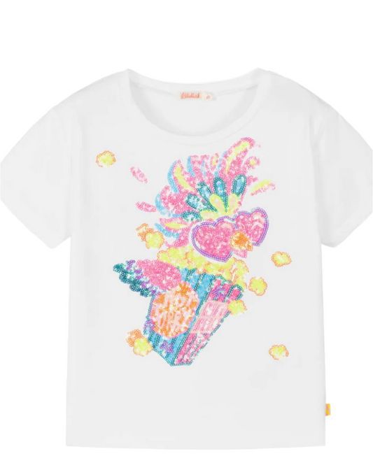 Girls White Sequin Graphic T-Shirt
