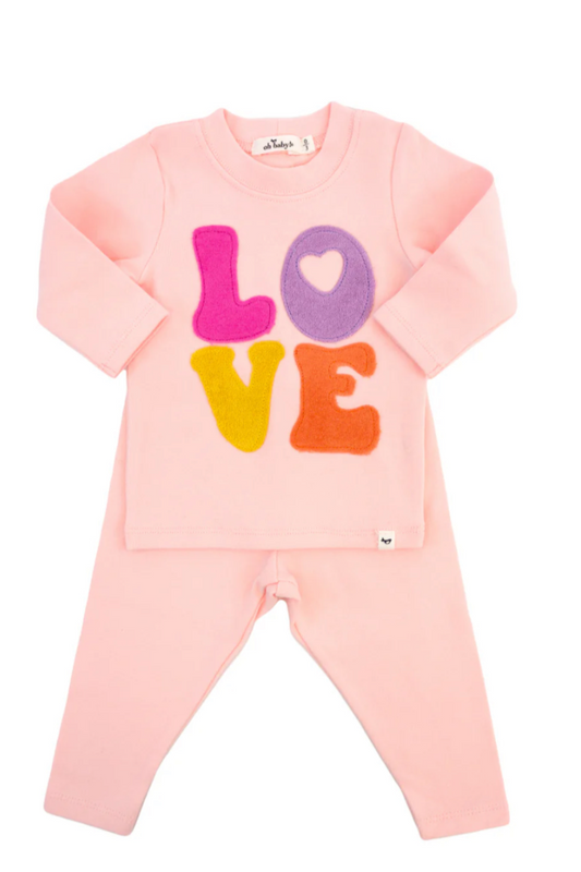 Two Piece Set - Cotton Candy "LOVE" Applique - Pale Pink