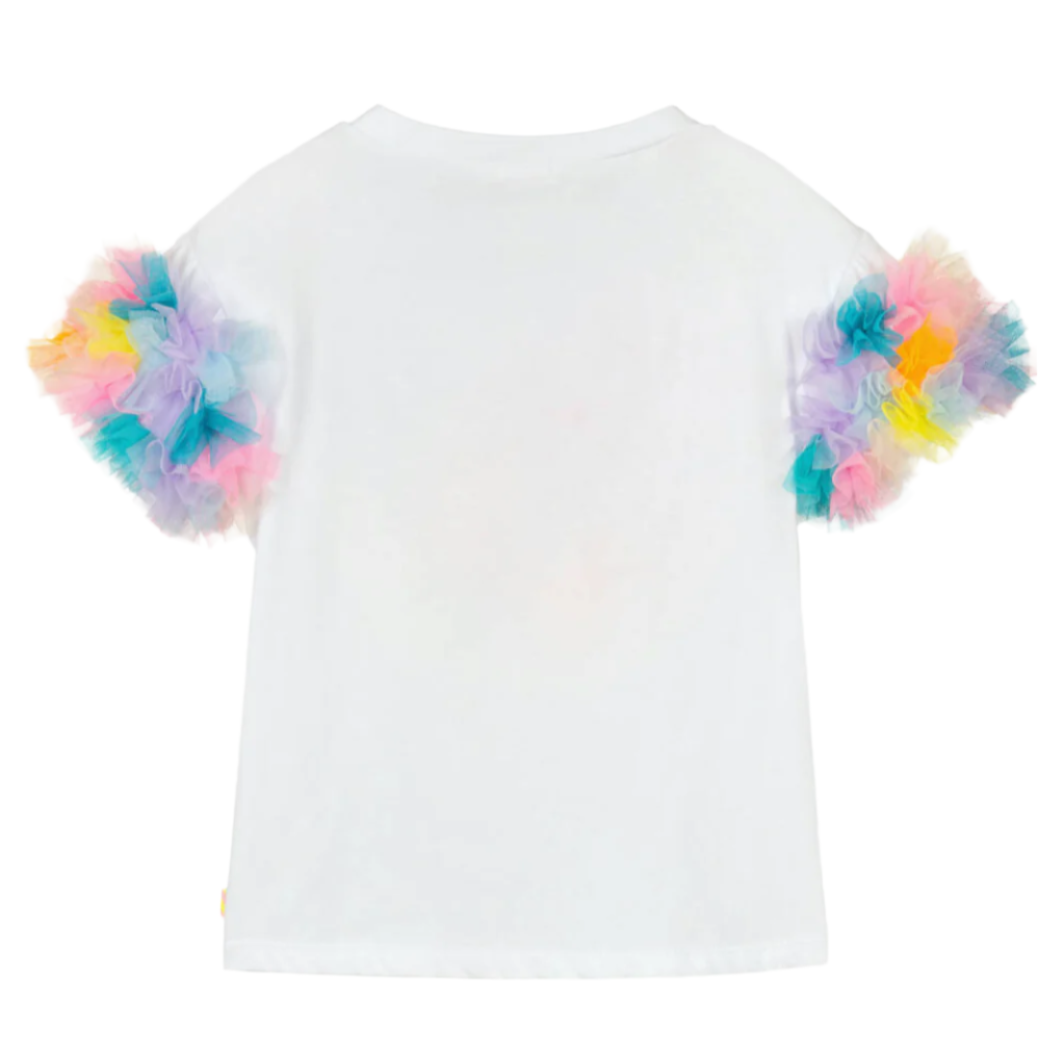 Girls White Cotton Ruffle Sleeve T-Shirt