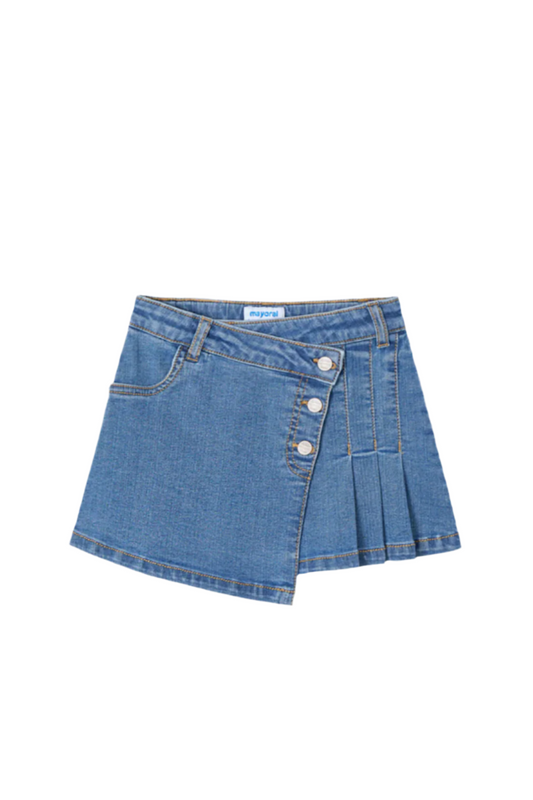 Denim Skirt with Pleat Detail