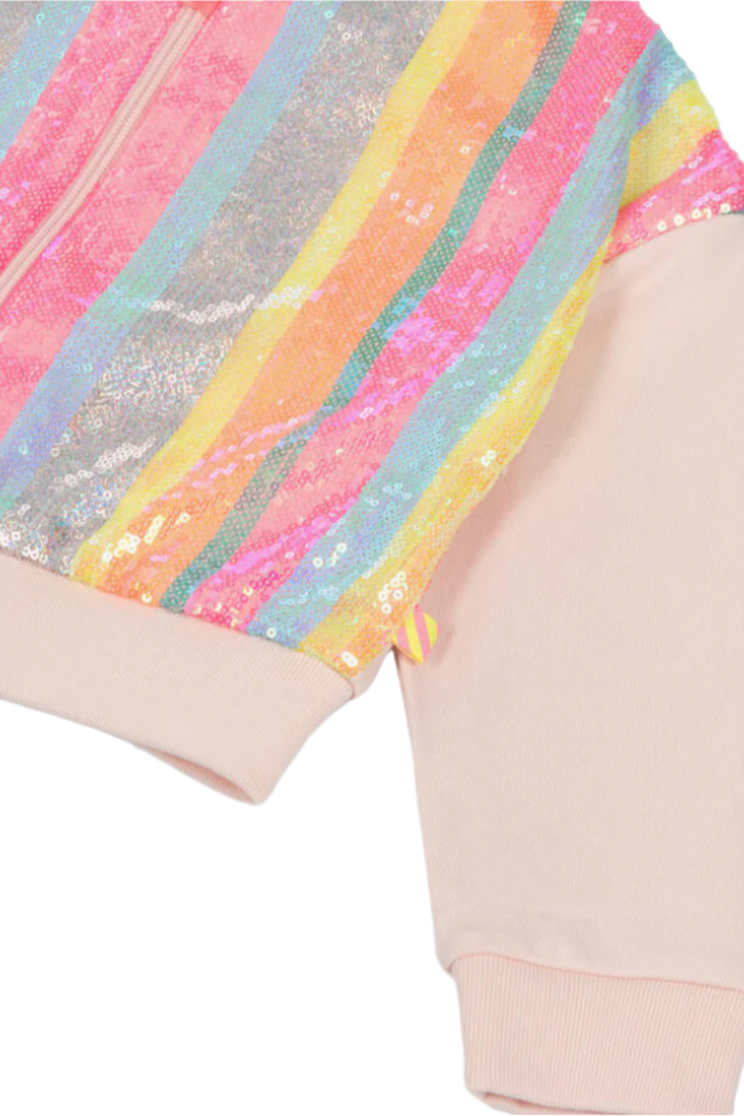 Girls Pink Cotton Sequin Zip-Up Top