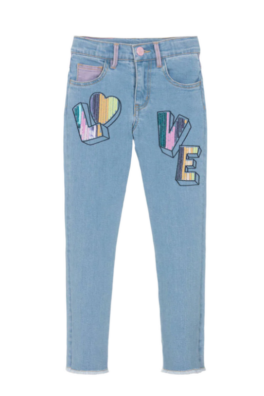 Girls Blue Denim Sequin Love Jeans