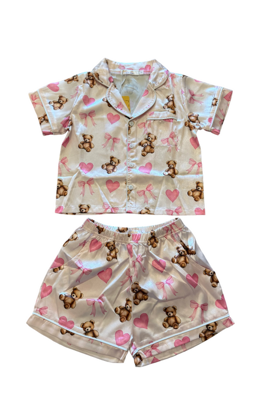 Teddy Bear Silky Pajama Short Set
