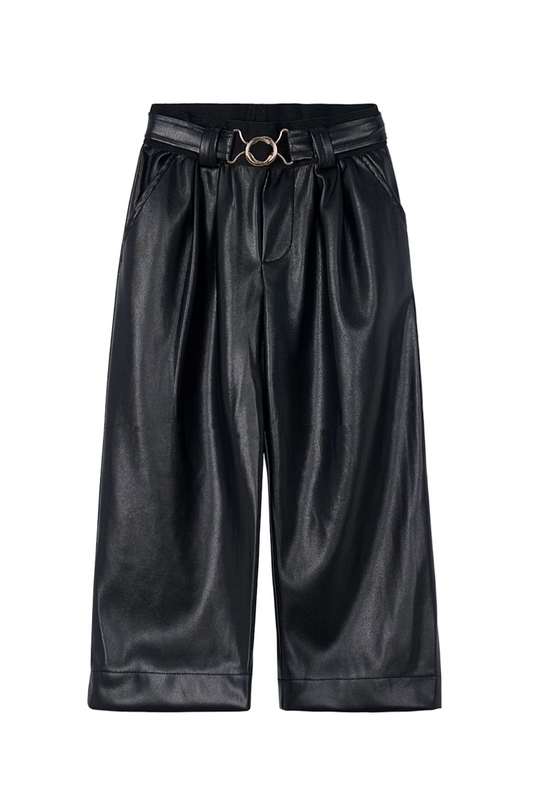Leatherette Belted Pants