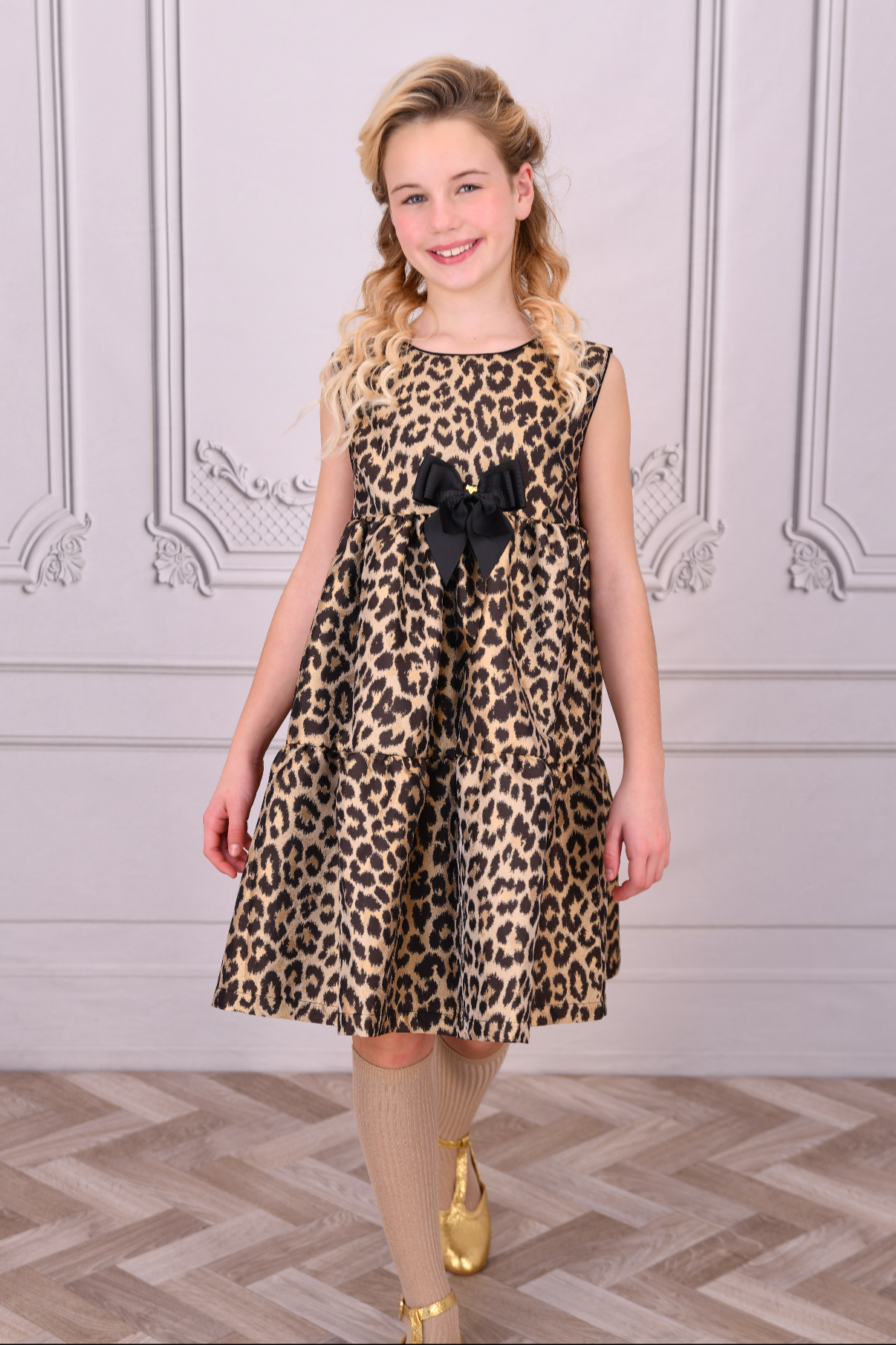 Georgie Leopard Tiered Dress Black