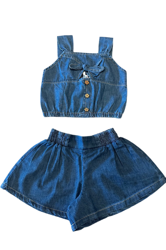 Girl Bow Top/ Frayed Hem Shorts